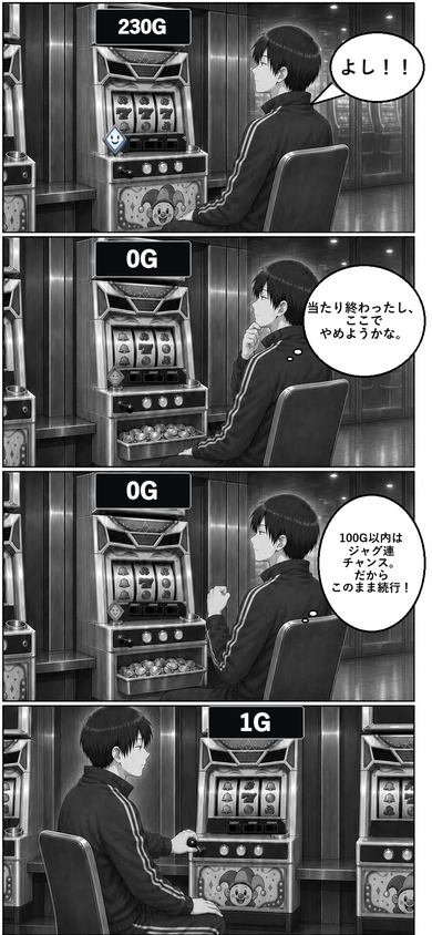 陸が当たり後100G以内のジャグ連を期待して続行する漫画
