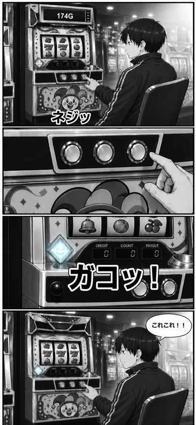 陸がもう一度第3停止をネジった末にGOGO!ランプが光って喜ぶ漫画3ページ目